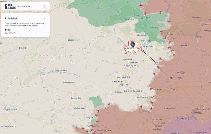 Карта лінії боїв під Слов'янськом 21 квітня