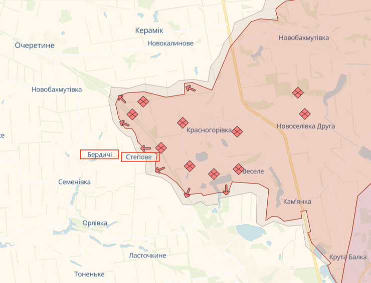 Бердичі, Степове, карта бойових дій, війна в Україні, останні новини з фронту