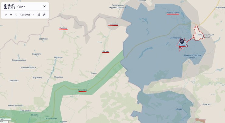 Бои в Курской области, Суджа, карта, 11 марта, DeepState
