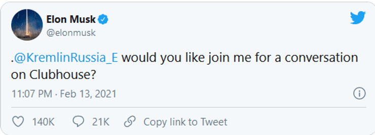 твиттер маска, маск пригласил путина в clubhouse