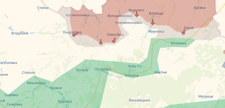 Сумская область, карта Сумская область, оккупация Сумская область, продвижение россии