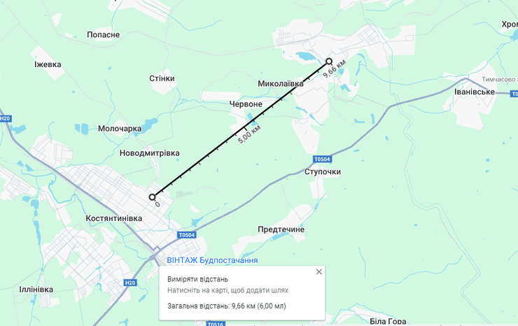 Константиновка Часов Яр расстояние, карта Константиновка
