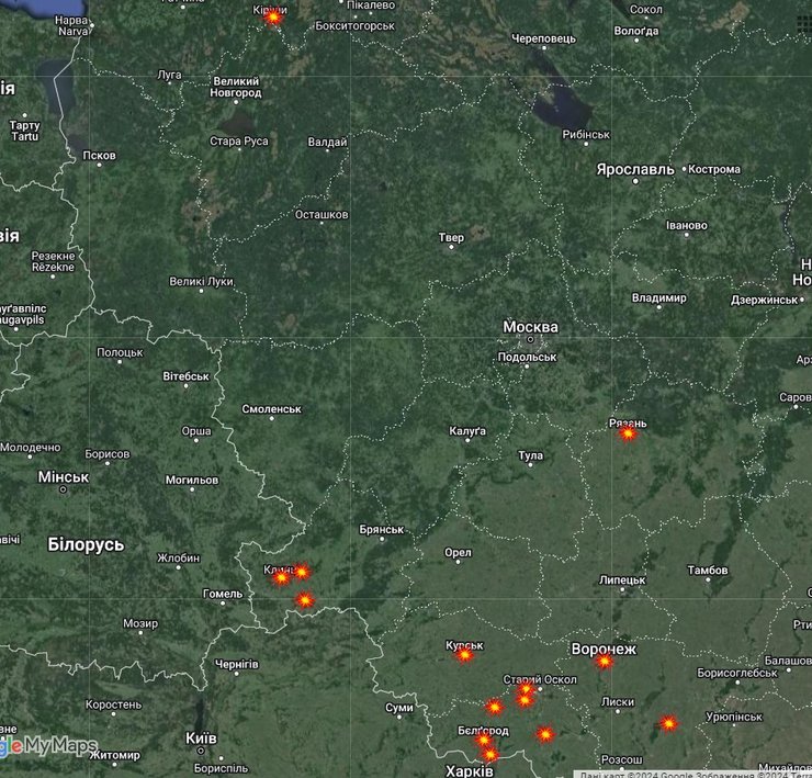 Взрывы в РФ, 13 марта, карта