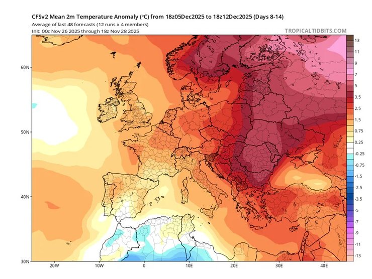 Прогноз температурних показників на період з 5 по 10 грудня 2025 року