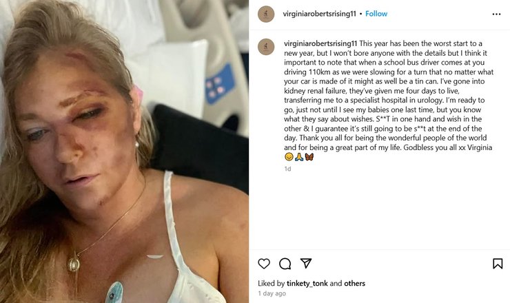 Вирджиния Джуффре написала, что попала в ДТП и скоро умрет