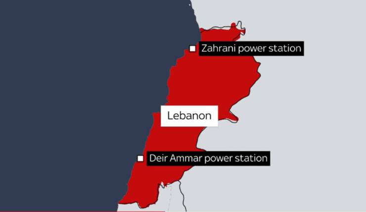 ливан, карта, электростанции