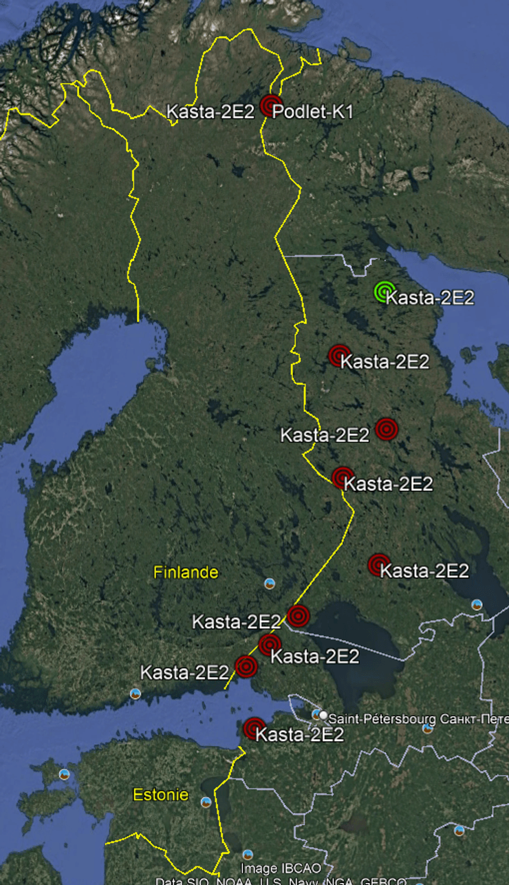 Карта з РЛС ППО РФ в Усть-Лузі та біля Фінляндії