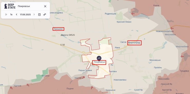 DeepState показали ситуацию в Покровске по состоянию на 18 сентября
