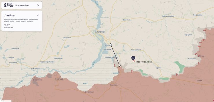 Карта фронту у районі Запоріжжя, Степногірська, Новояковлівки, Оріхова, 25 січня, DeepState