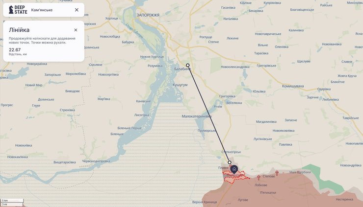 DeepState показало ситуацію на лінії Кам'янське-Запоріжжя станом на 31 липня
