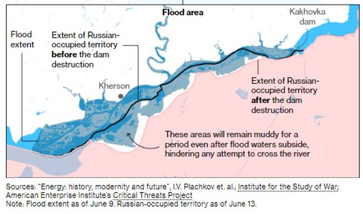Карта распространения воды после подрыва Каховской ГЭС