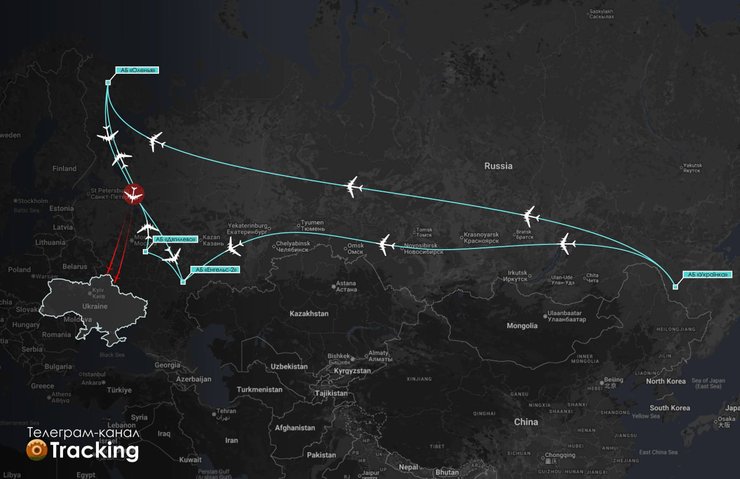 Карта руху російських Ту-95МС під час атаки по Україні 20 січня