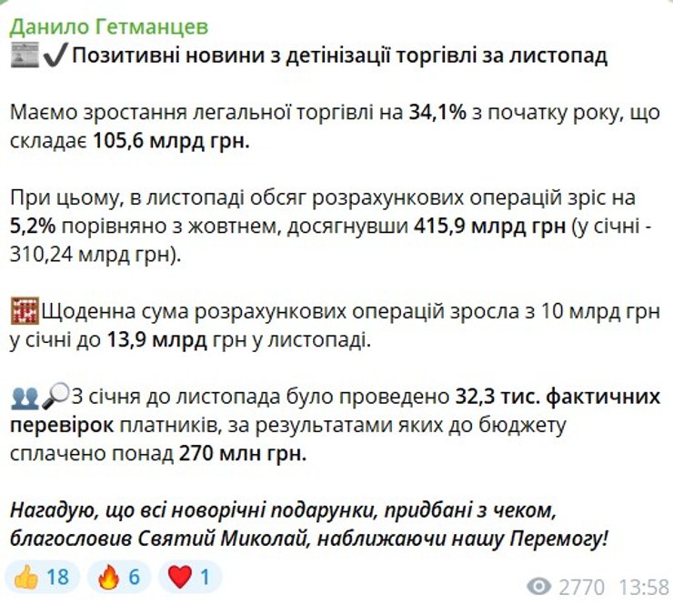 Чеки интернет-магазинов, Гетманцев, детенизация