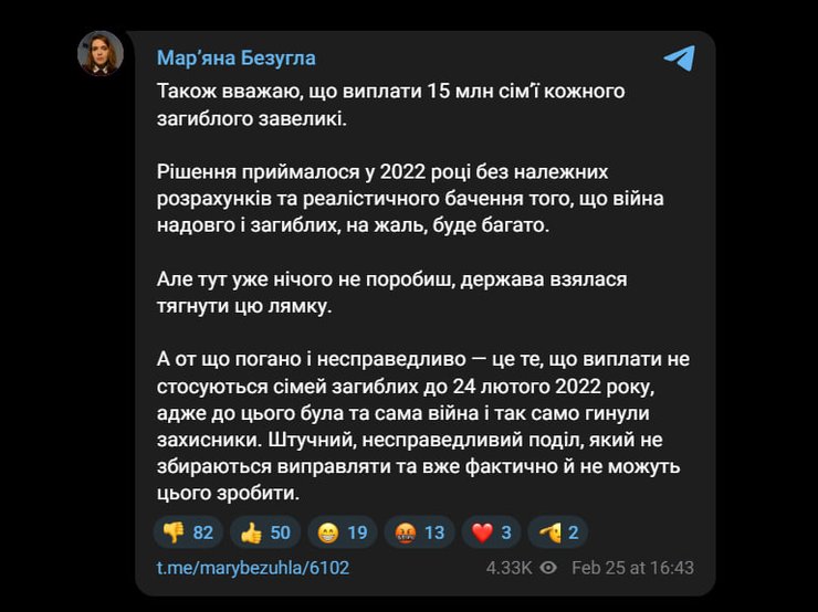 Публикация Марьяны Безуглой в Telegram