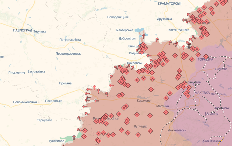 Граница Днепропетровской и Донецкой областей по состоянию на 20 августа