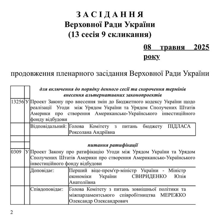 Угода про надра, законопроєкт про ратифікацію, Ратифікація угоди з США, рада, Железняк, 8 травня