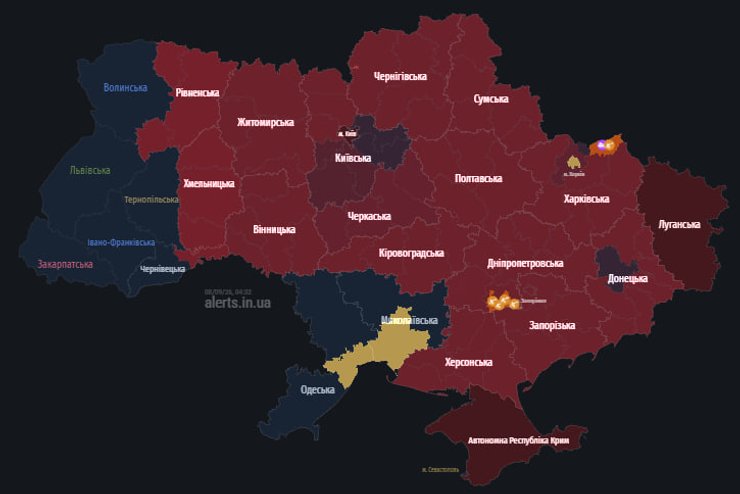 карта повітряних тривог по Україні