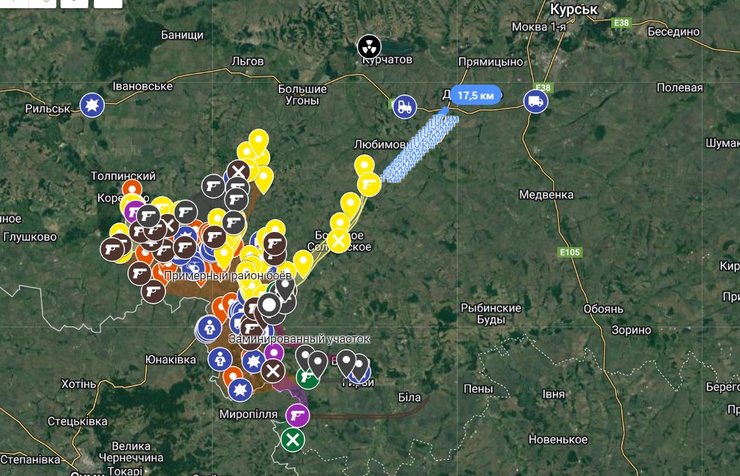 Прорыв в Курьской области, Суджа, карта, 12 августа, курск