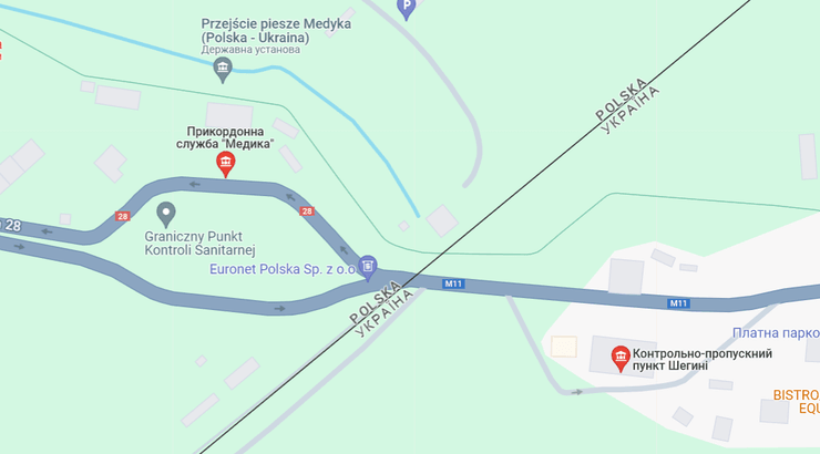карта, Медика, Польша, Шегини, Украина, граница