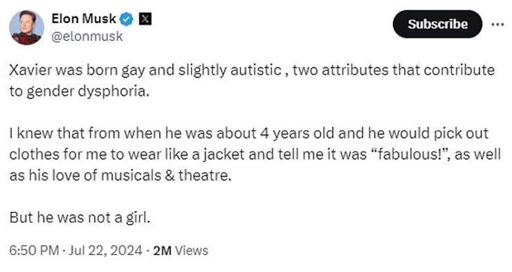 твит Маска о дочери