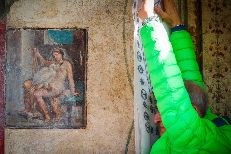 фреска, помпеи, леда