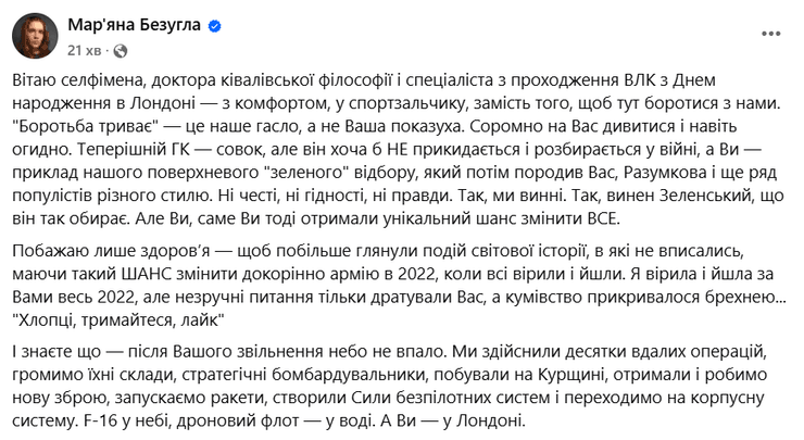 Марьяна Безуглая раскритиковала действия Валерия Залужного на должности главкома