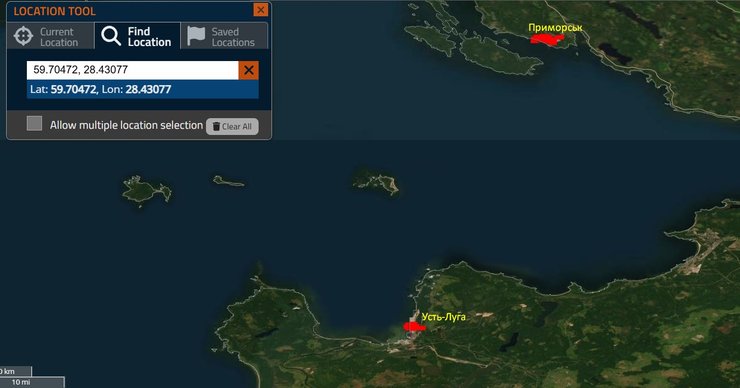 Инфографика FIRMS NASA с пожарами в Усть-Луге и Приморске 27 марта