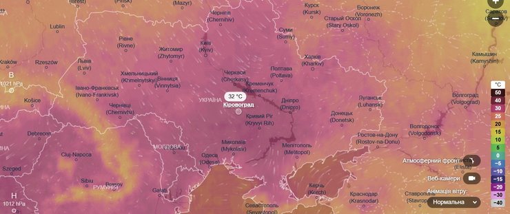 дані Ventusky про прогноз погоди в Україні на 28 червня