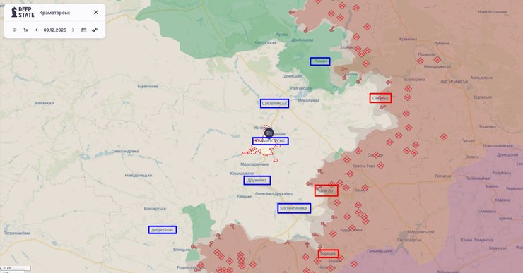 Линия фронта Славянско-Краматорская агломерация 11 декабря