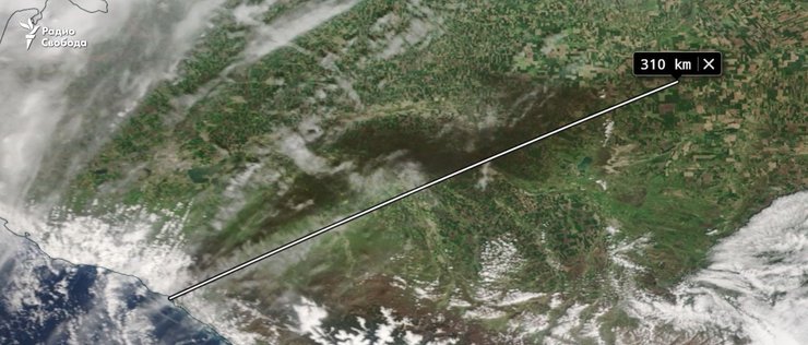 Спутниковое фото дыма от Туапсе до Ставрополя, 21 апреля