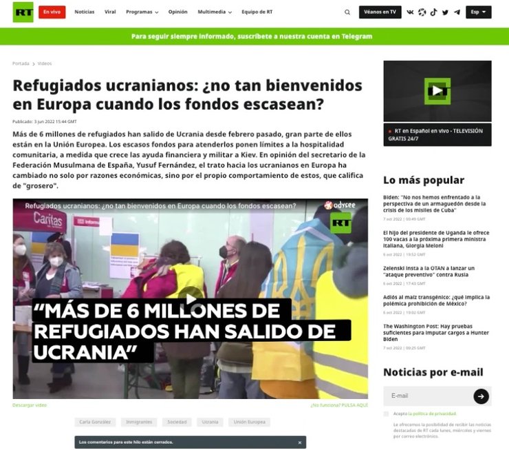 Russia Today, сайт, скріншот