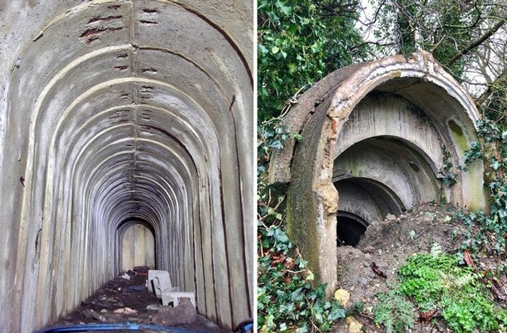 Вторая Мировая война, бомбоубежище, Англия, укрытие, война, Святой Петр, школа, Великобритания, железная дорога, вагон, поезд, станция, бетон, перевозка