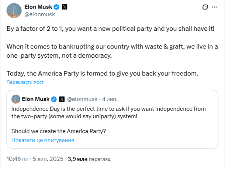 сообщение Илона Маска о партии