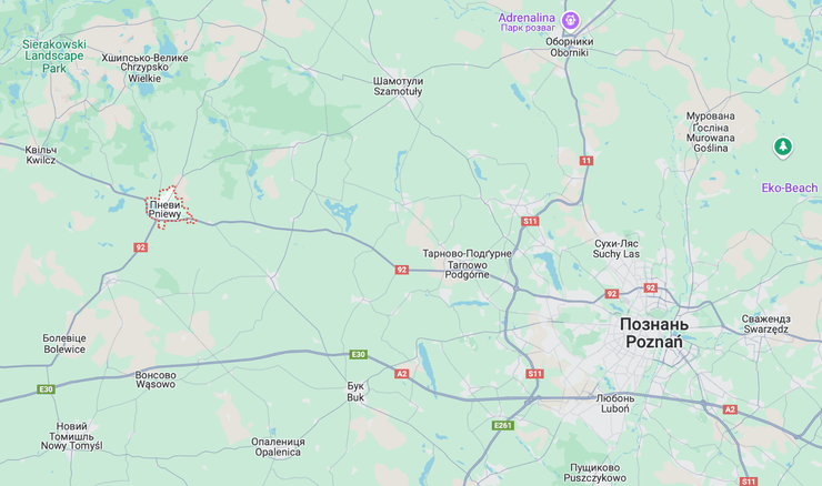 Пневы, город Пневы, Пневы карта, Пневы Польша