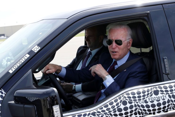 President Joe Biden tests the new Ford F-150 lightning truck