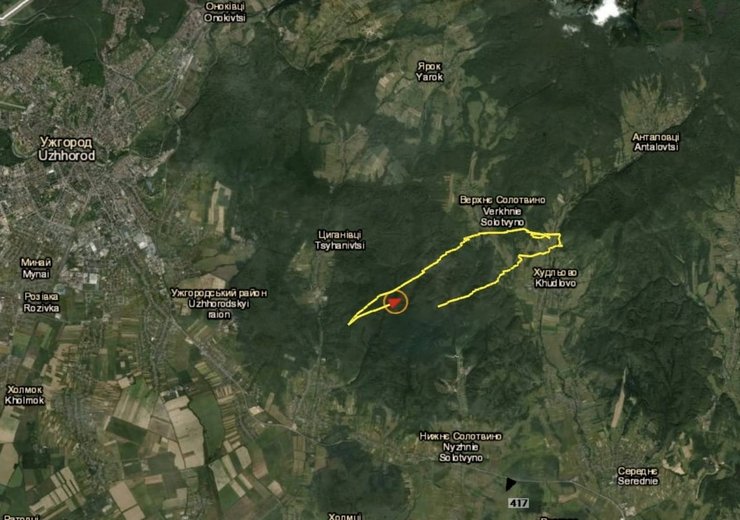 Траектория дрона из Венгрии в Украине