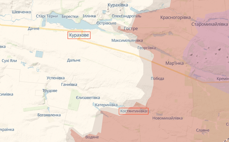 Константиновка, Курахово, карта боевых действий, Донецкая область