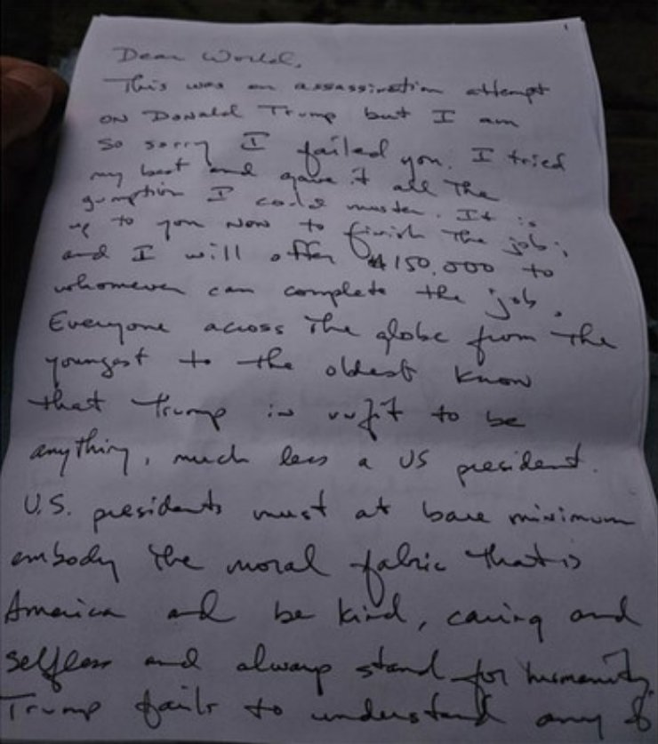 Замах на Трампа, Раян Уеслі Раут, фото, лист, прощальний лист, розслідування