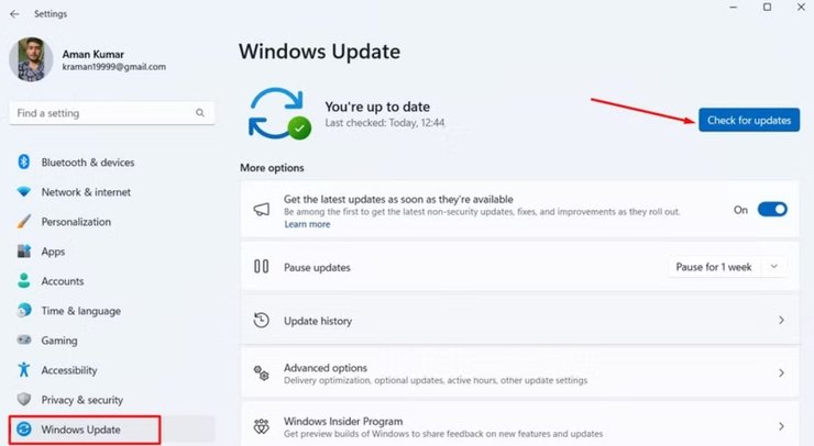 Меню оновлення Windows