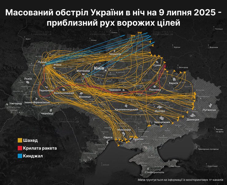 атака 9 июля украина, самый массированный удар по украине 9 июля 2025 года