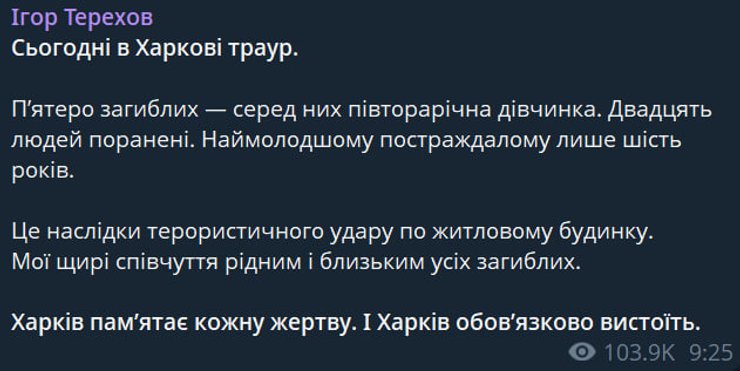 Публикация Игоря Терехова в Telegram