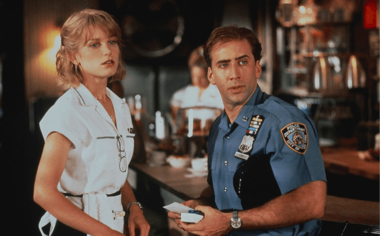 Сцена из фильма, Николас Кейдж, полицейский лотерея, разделил приз, сорвал джекпот, пиццерия, официанта