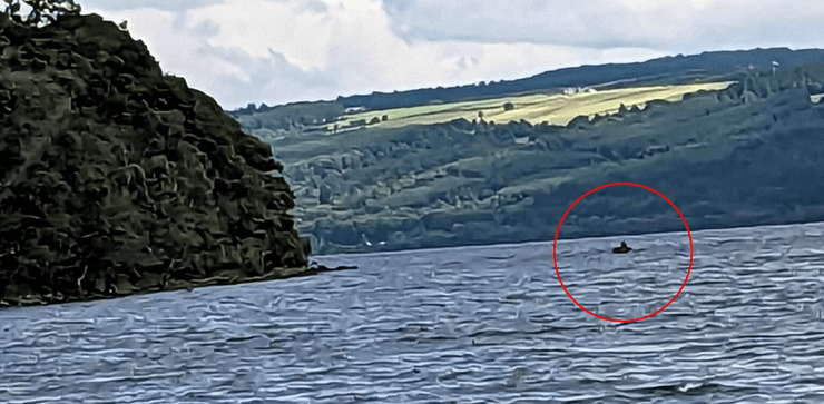 Общий вид озера Лох-Несс, где вдали на поверхности воды заметно темное пятно