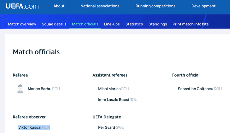 "Партизан" – "Динамо": официальные представители от УЕФА