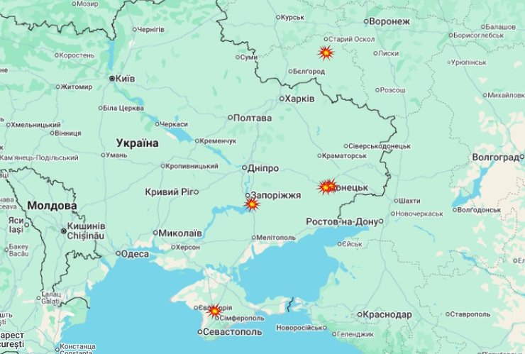 Карта ударів дронів ЗСУ, 14-18 грудня