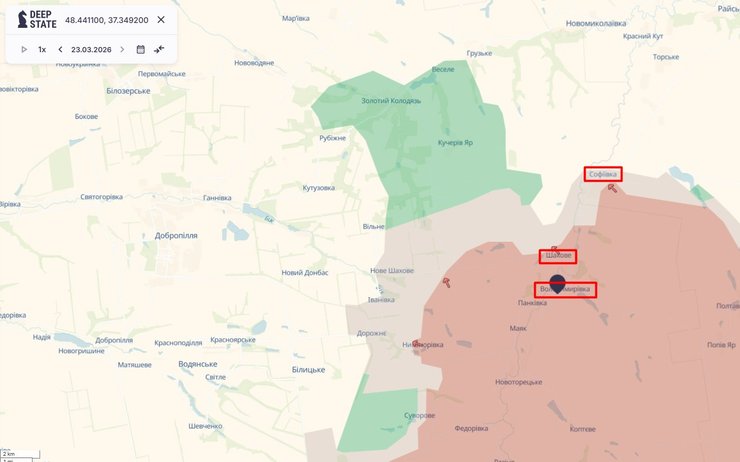 Карта фрагменту фронту, на якому діяв перебіжчки Артем