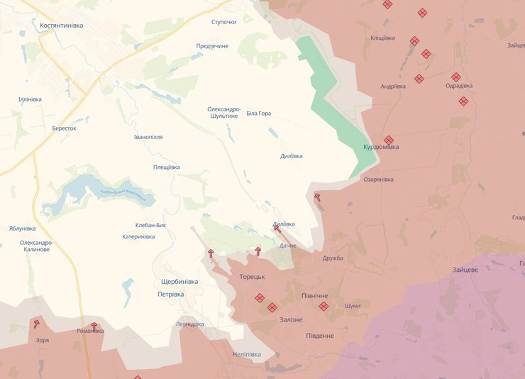 Карта боевых действий в Торецке