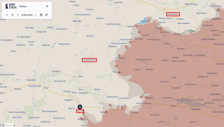 Наступление РФ и ситуация на админгранице Днепропетровской области на карте DeepState 10 июня