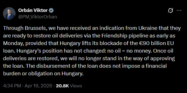 орбан допис х