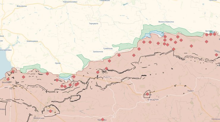 Карта оборонних споруд ЗС РФ. Джерело: deepstatemap.live